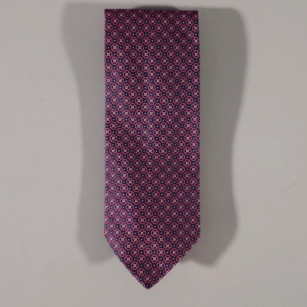 Paul Smith Necktie Mens OS Purple Pink Geometric Floral Silk Made in Italy